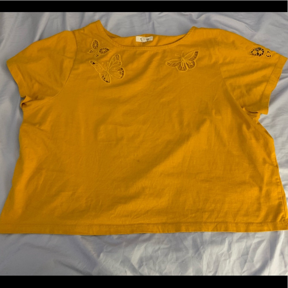 Madewell Mustard Crop Tee with Cutouts